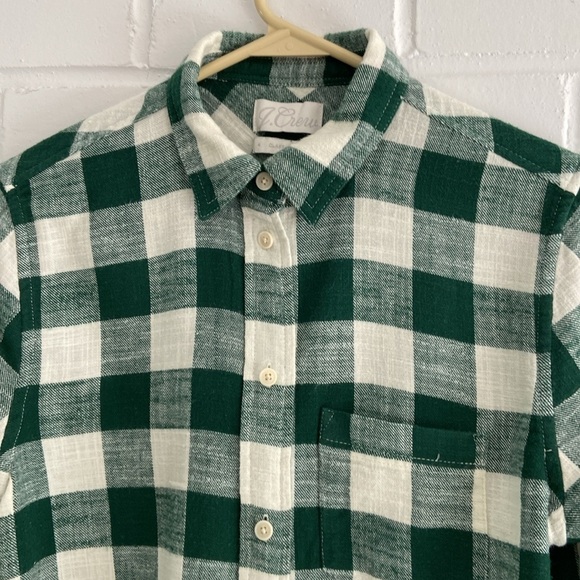 Girls Womens J. Crew Classic Green Cream Check Lumberjack Flannel Shirt Size 4 - Picture 3 of 7